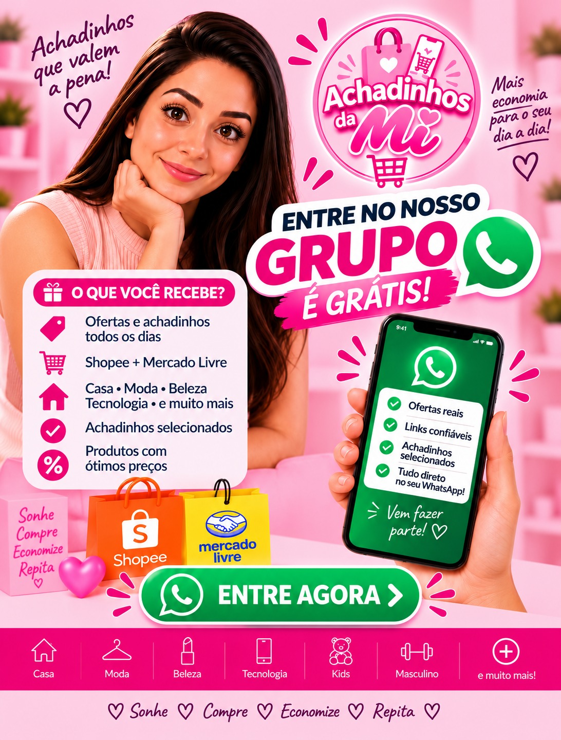 Achadinhos da Mi — ofertas de Shopee e Mercado Livre, entre grátis no grupo do WhatsApp