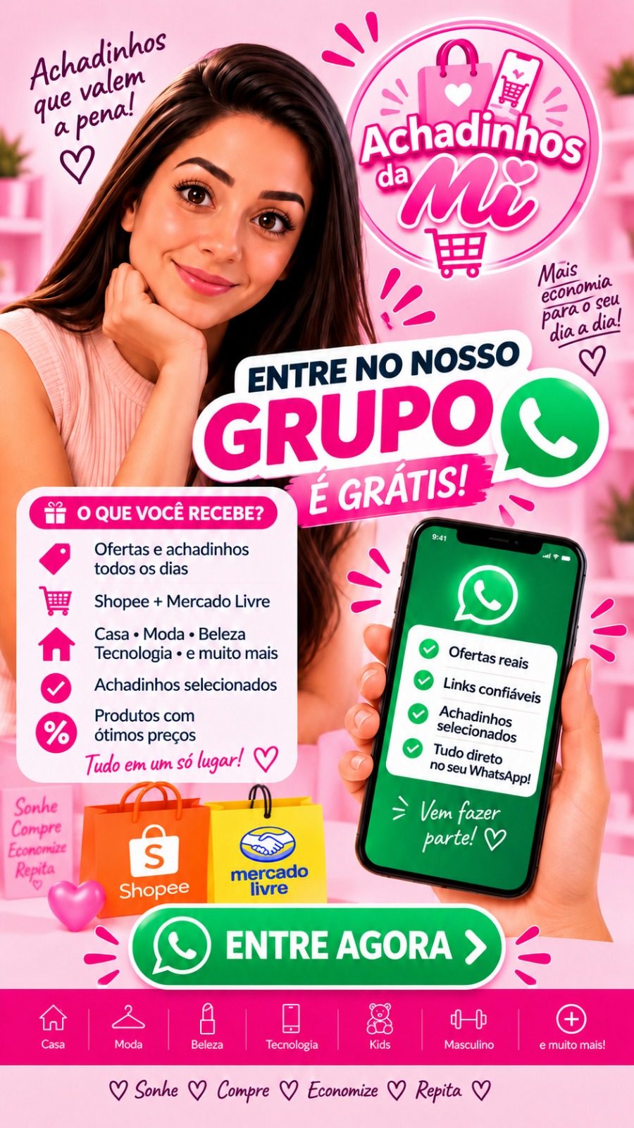 Achadinhos da Mi — ofertas de Shopee e Mercado Livre, entre grátis no grupo do WhatsApp